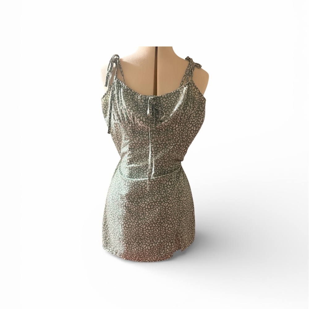 Green Floral Tie-Shoulder Mini Dress